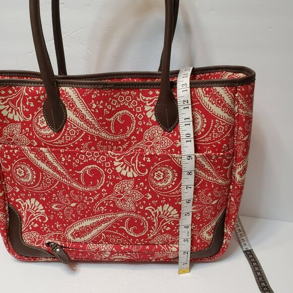 American Living Mackenzie Luggage Tote Bag Red Paisley Print Canvas Faux Leather - Picture 5 of 15